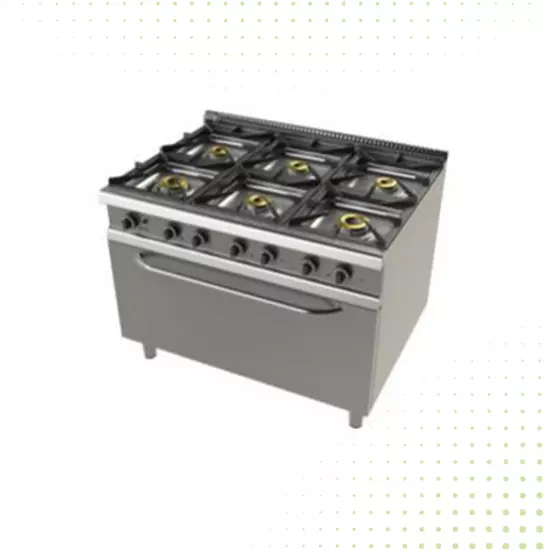 موقد غاز – 6 عين من الحديد الزهر مزود بفرن - من بيوكيت