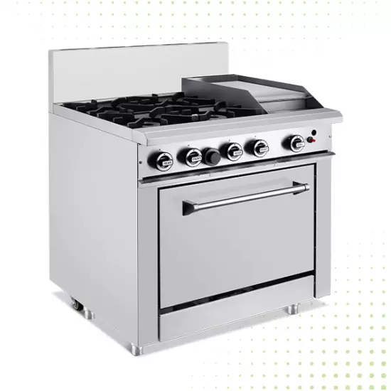 موقد غاز من الفولاذ المقاوم للصدأ مزود بشواية وفرن - من بيوكيت - الصورة 5