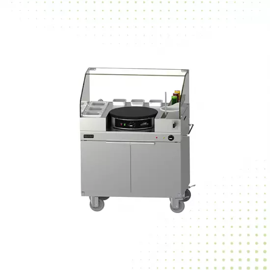 محطة طهي وتقديم كريب مفردة متنقلة بحاجز زجاجي من الفولاذ المقاوم للصدأ – من ماي فير