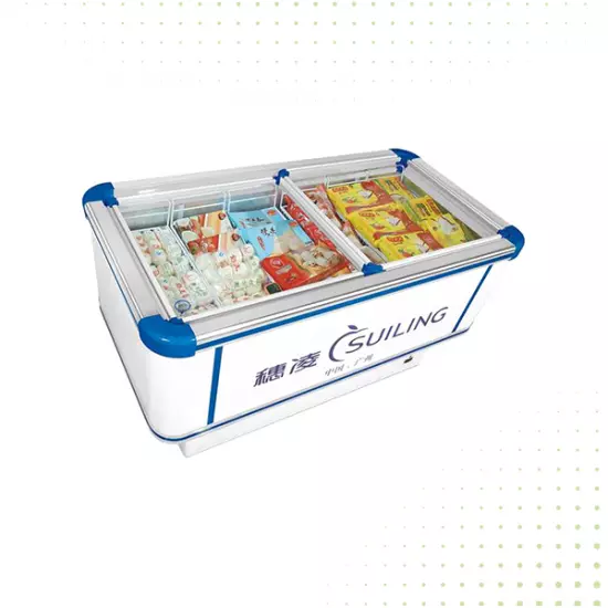 فريزر أفقي ببابين - 469 لتر من بيوكيت - أبيض و أزرق